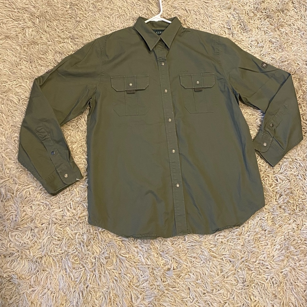 LAUREN RALPH LAUREN Women’s Army Green Double Pocket Safari Snap-Front, L